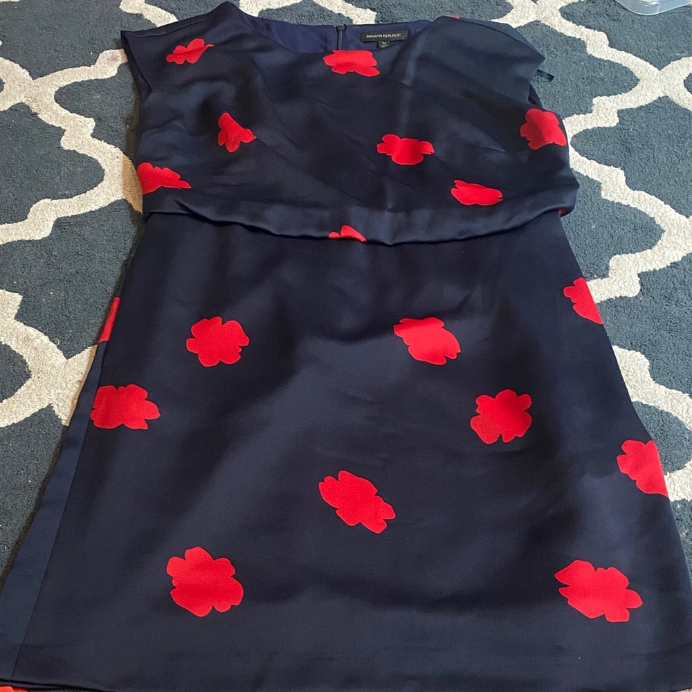 Banana Republic Navy Midi Dress with Red Floral Print